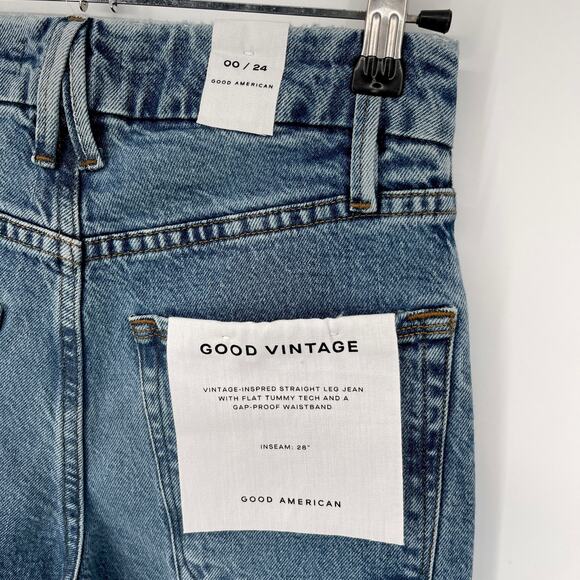 Good American Good Vintage Frayed Hem Distressed Straight Jeans NEW Sz 00 / 24 - Picture 7 of 10